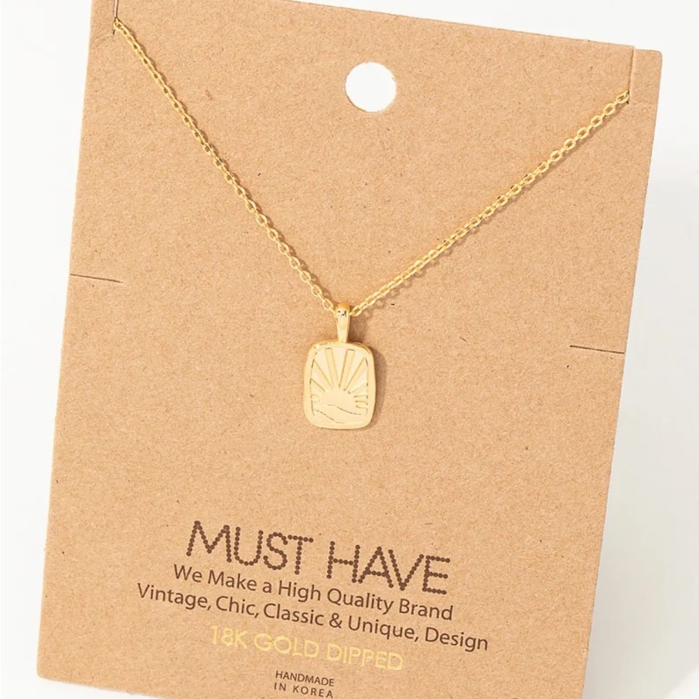 18K Gold sunrise pendant Necklace